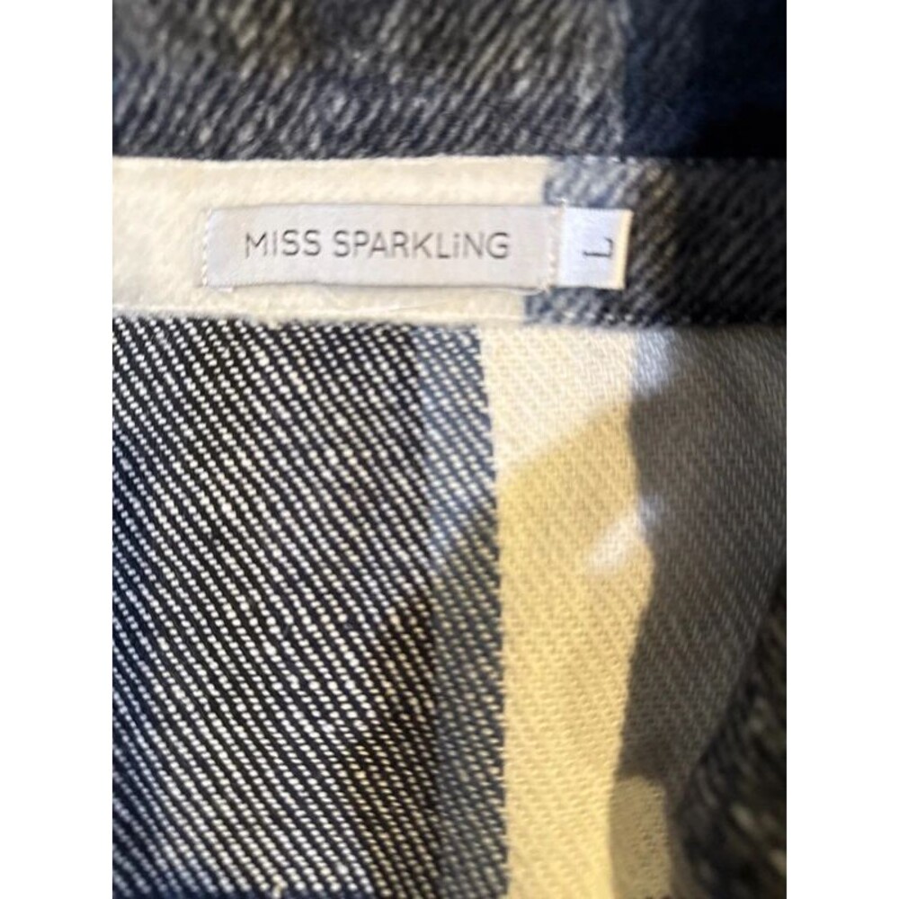Plaid Belted Shacket Coat Navy White Size Large - Picture 5 of 5
